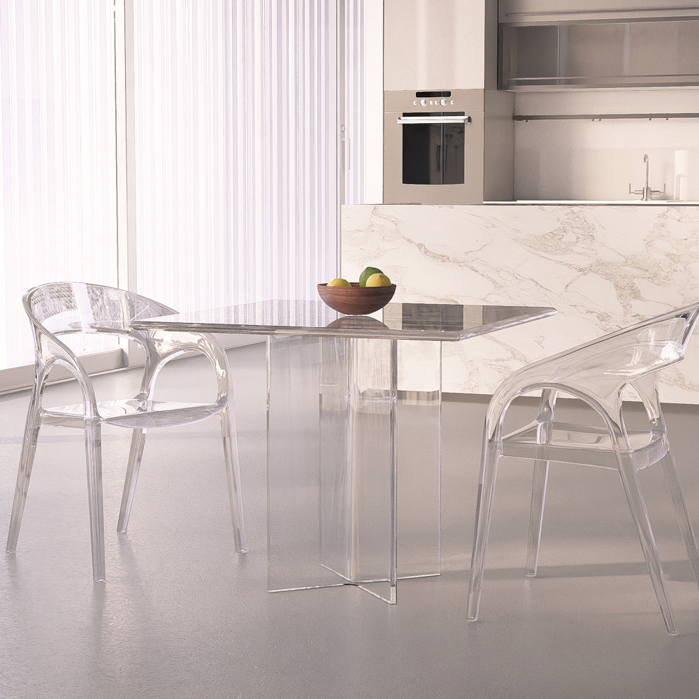 Mesa de jantar quadrada em policarbonato transparente 80x80cm Holden