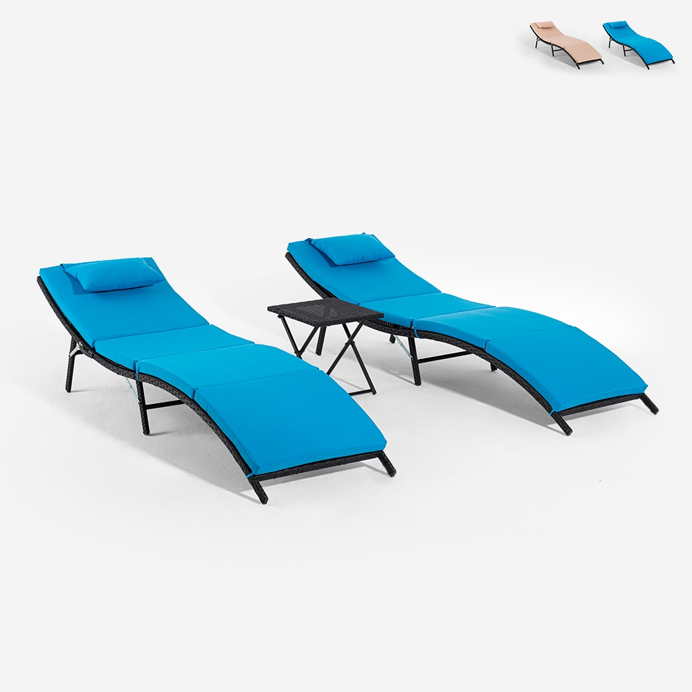 Conjunto de 2 espreguiçadeiras de jardim em vime com mesa dobrável Lanzarote