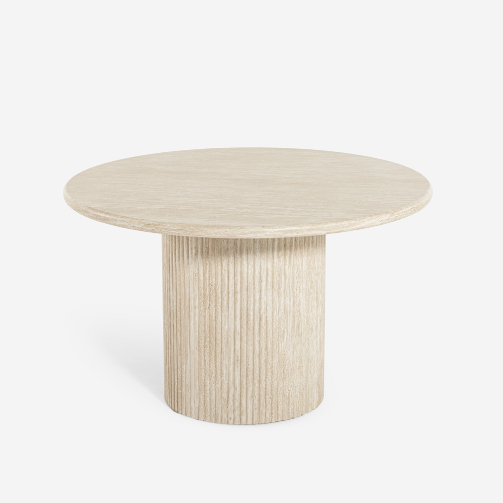 Mesa de jantar redonda 120cm moderna em madeira efeito pedra Kara
