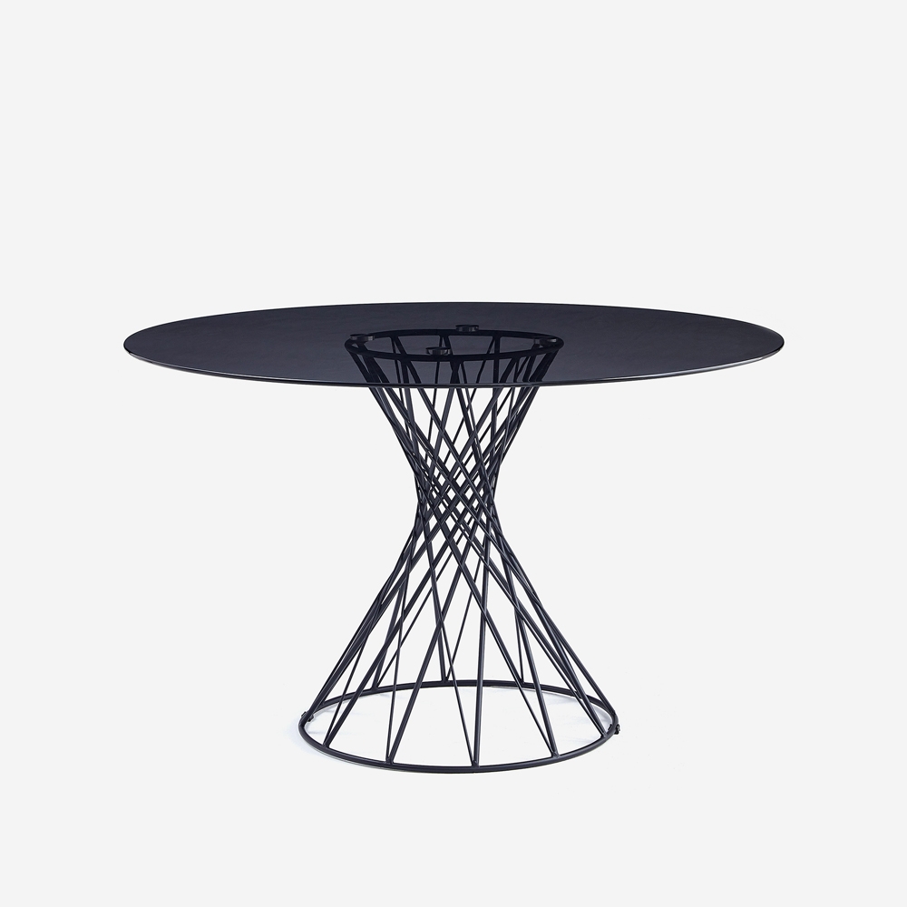 Mesa de design redonda moderna em vidro preto para sala de estar 120cm Naji Promoção