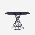 Mesa de design redonda moderna em vidro preto para sala de estar 120cm Naji Promoção