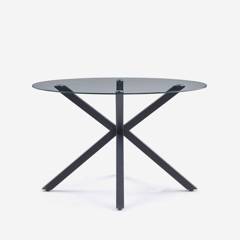 Mesa redonda moderna em vidro 120cm com pernas cruzadas preto Lotos Promoção