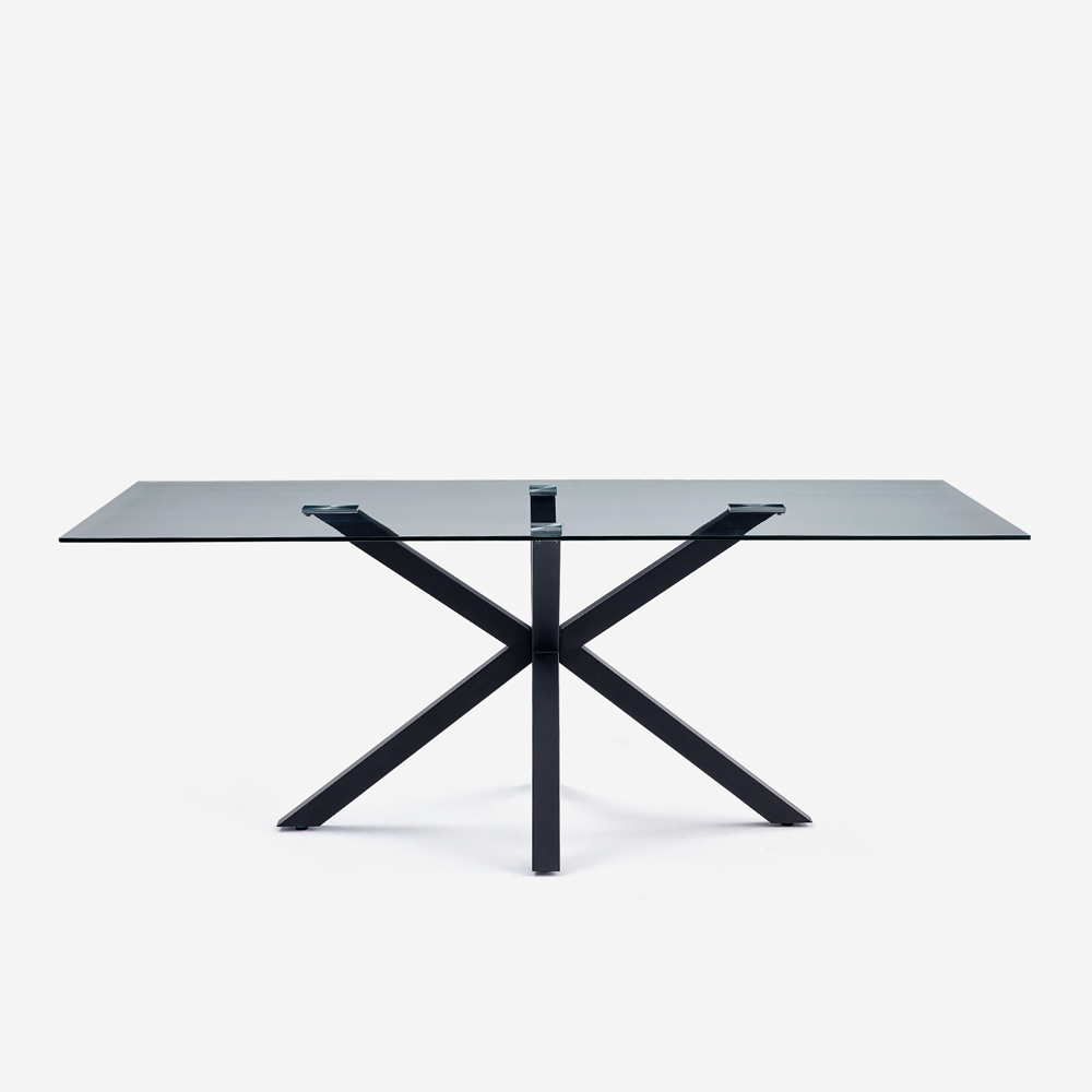 Mesa de design moderno com pernas cruzadas em vidro preto 200x100cm Laka
