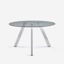 Mesa de design moderno em vidro redondo 130cm com pernas em metal Orun Promoção