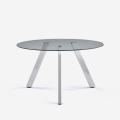 Mesa de design moderno em vidro redondo 130cm com pernas em metal Orun Promoção