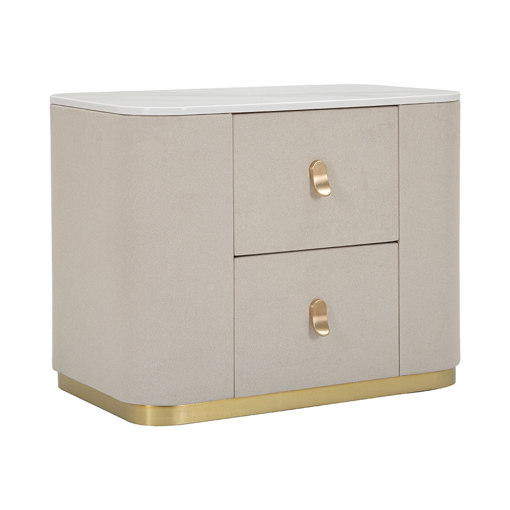 Mesa de Cabeceira Elegante com 2 Gavetas e Detalhes Dourados 60x40cm Lullaby