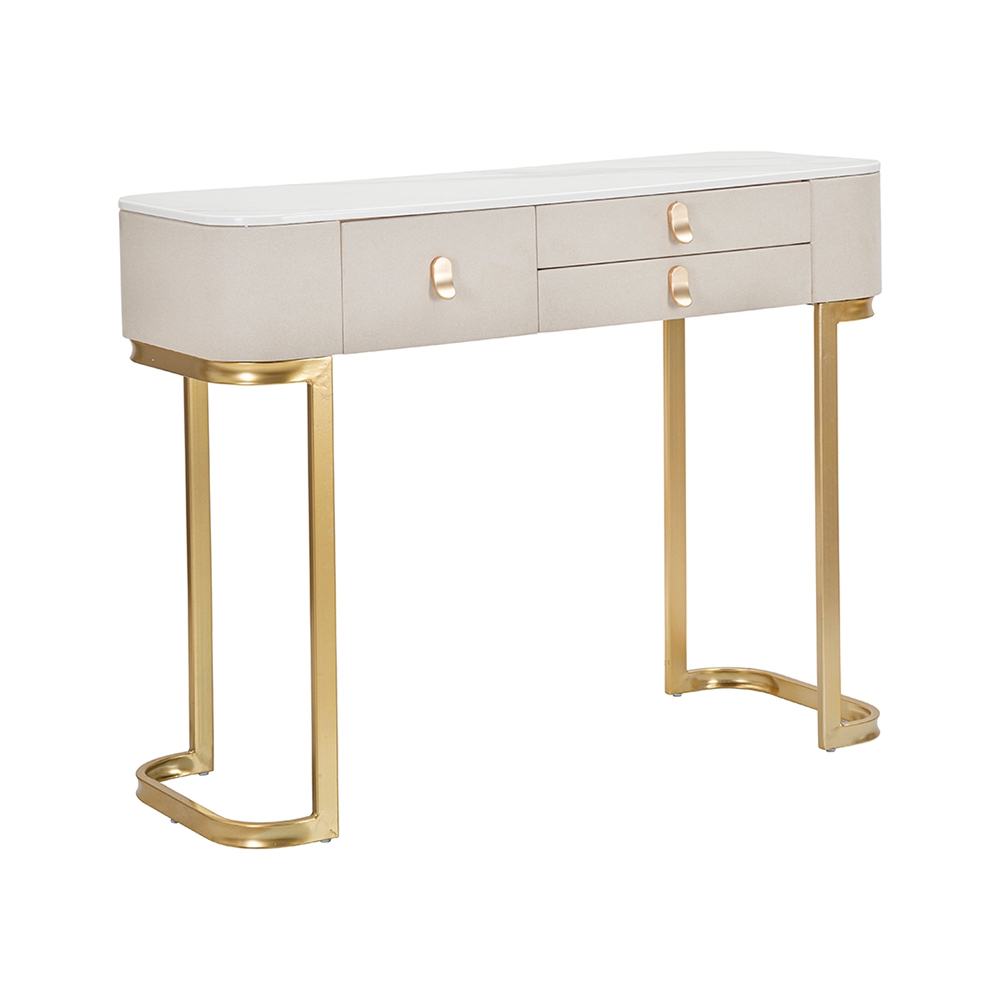Consola de entrada com 3 gavetas e pés dourados 100x40cm Glamour