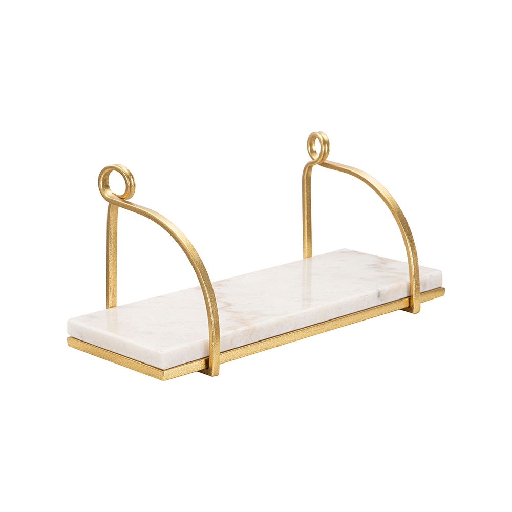 Prateleira de parede glam em metal dourado e mármore branco Marble