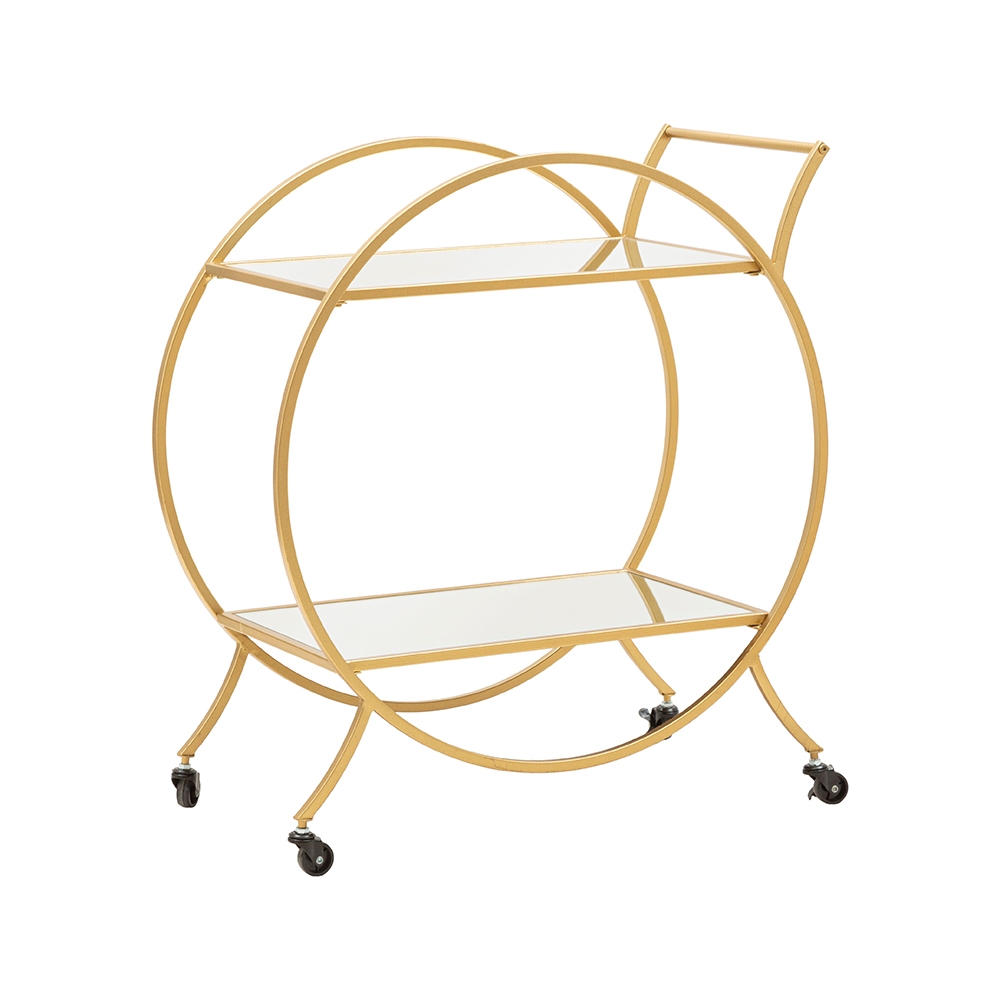Carrinho de bar para sala em metal dourado com prateleiras espelhadas Globe