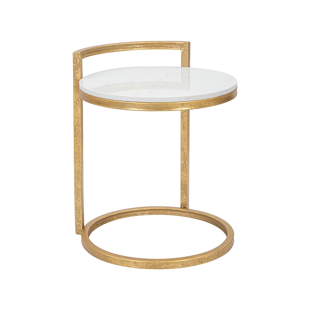 Mesa de centro e sofá redondo em metal dourado com tampo em mármore branco Round