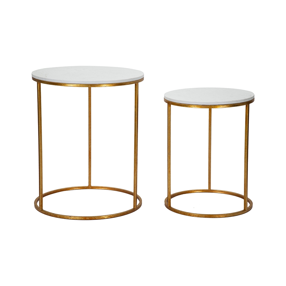 Conjunto de 2 mesas de centro redondas glam metal dourado e mármore Simply