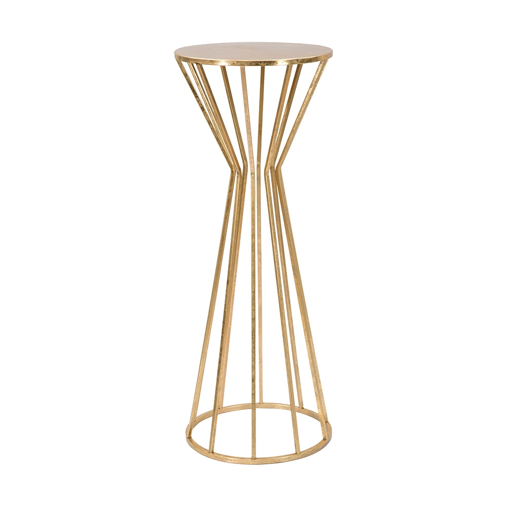 Mesa decorativa alta redonda para sala de estar em metal dourado glam 38cm Stick
