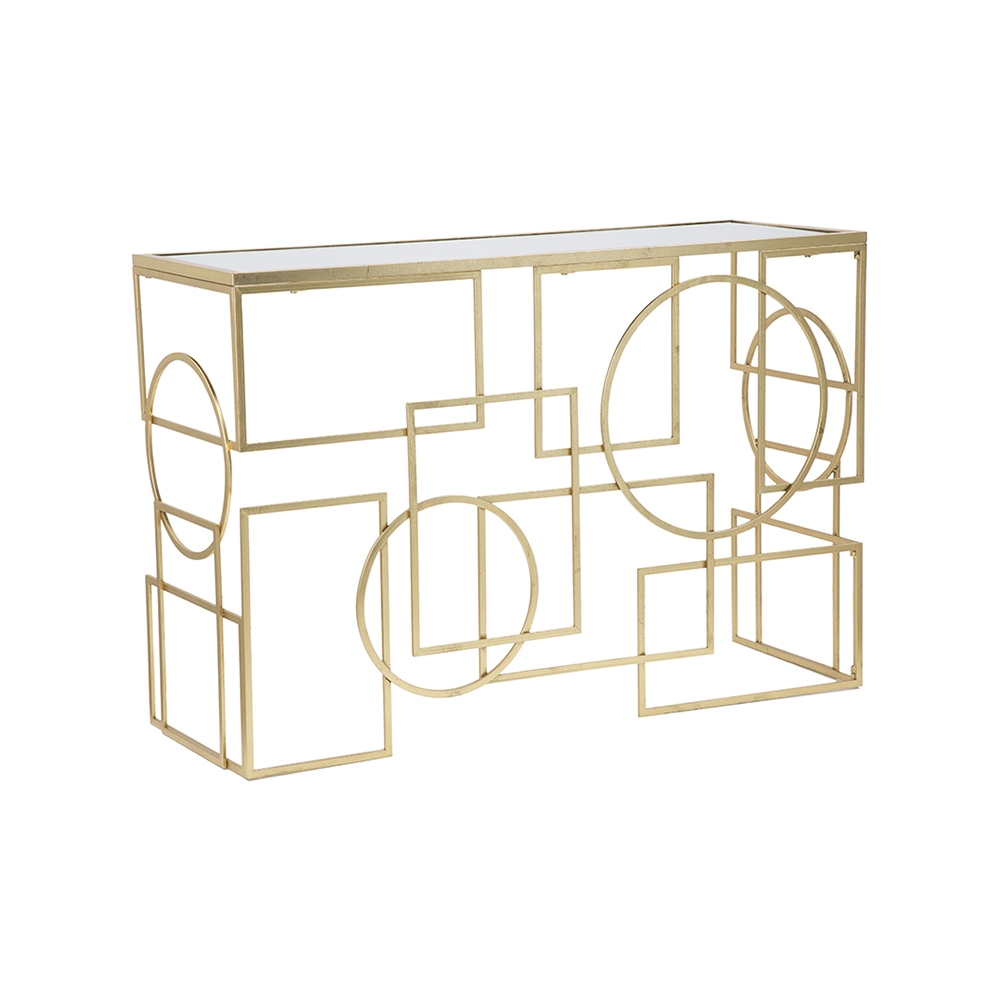 Consola de entrada retangular em metal dourado 120x41cm superfície espelhada Marie