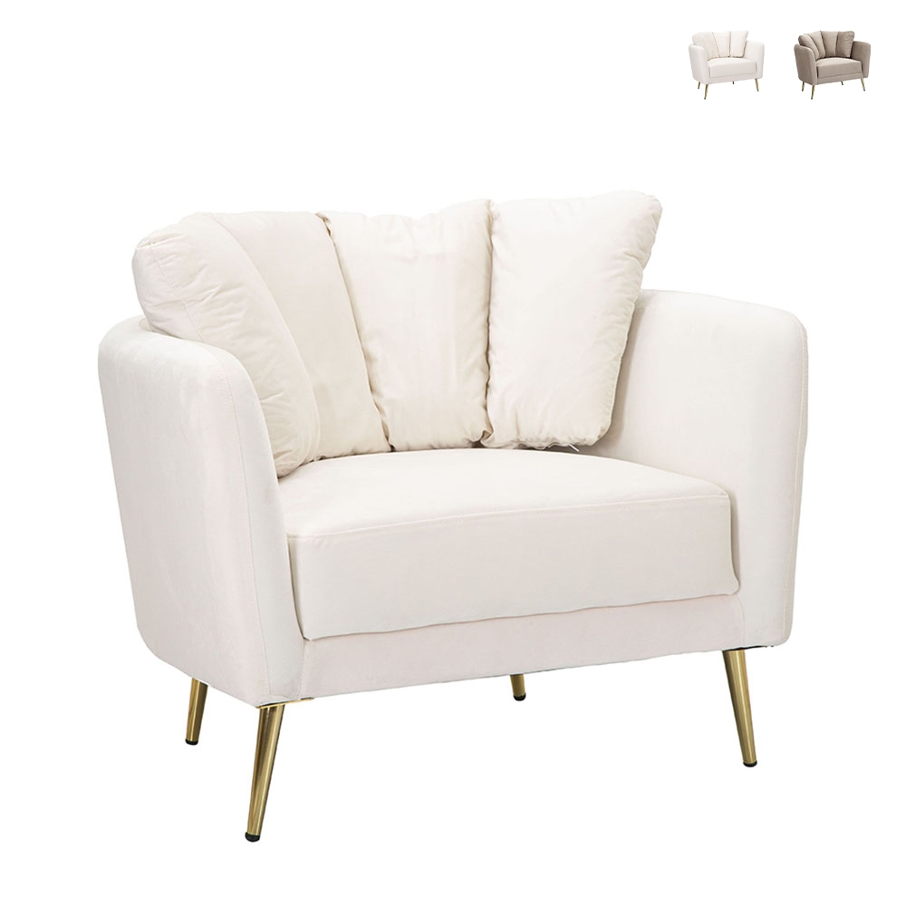 Poltrona de design para sala de estar acolchoada com pernas de metal dourado Kiev