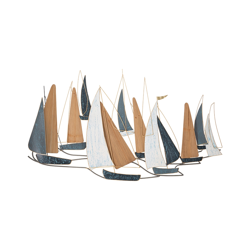 Decoração de parede 3D em metal e madeira com barcos à vela Regata Promoção