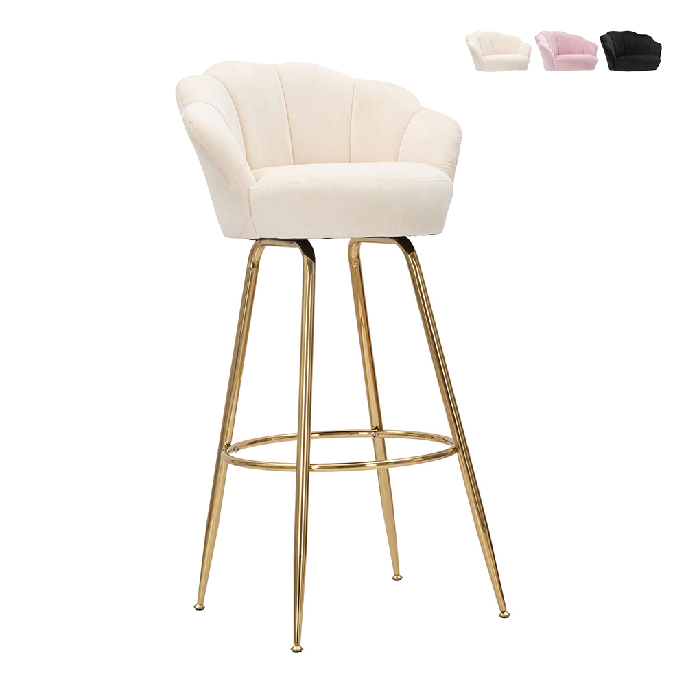 Banco de bar para cozinha com encosto floral, pernas douradas, h90cm Vienna