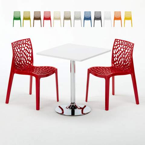 Conjunto de Mesa quadrada Branca c/2 cadeiras, 70x70, Cocktail Promoção