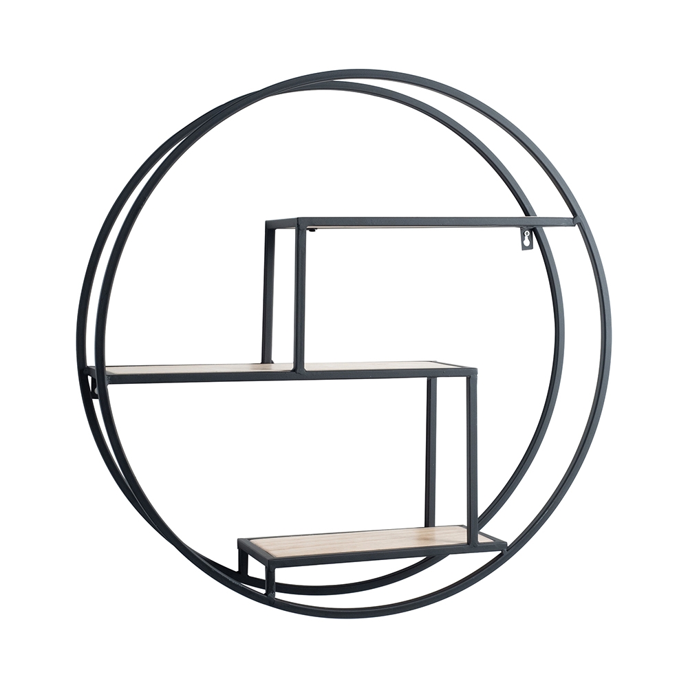 Prateleira de parede redonda Ø60cm em metal e carvalho com 3 prateleiras Vanity