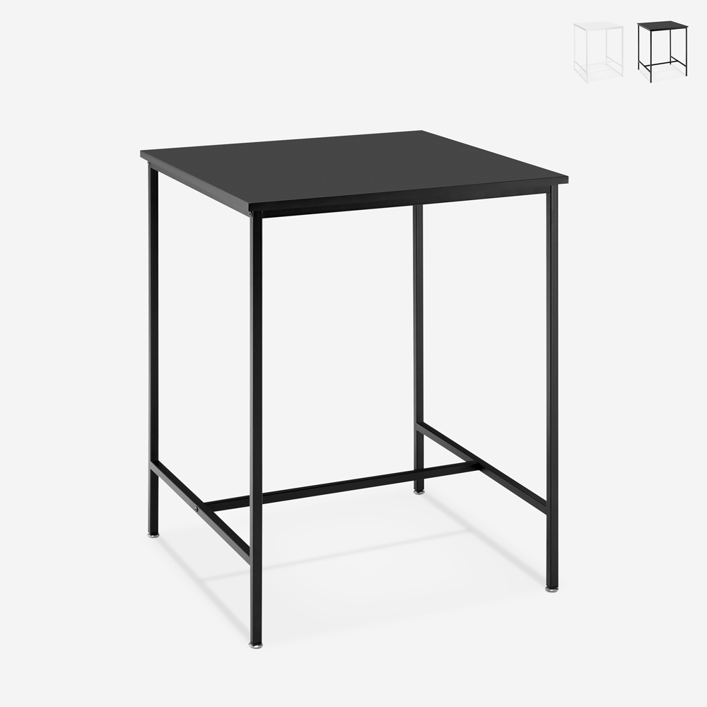 Mesa alta 70x70cm para bar, cozinha e bistrô em metal branco e preto Zakis