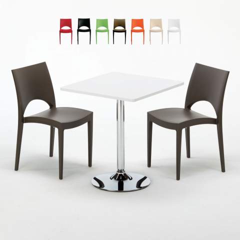 Conjunto de Mesa quadrada Branca c/2 Cadeiras Moderna 70x70 Cocktail Promoção