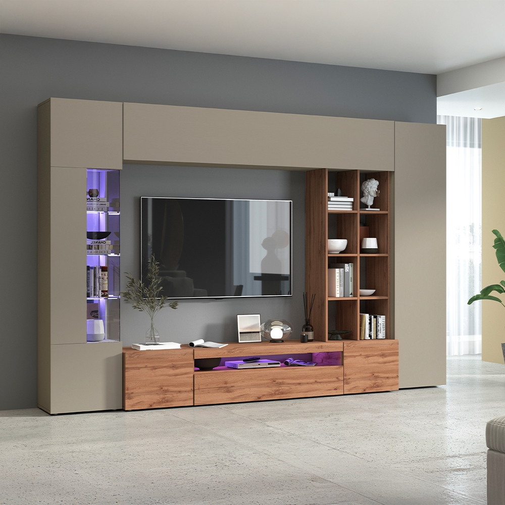 Estante de Parede para Sala Moderna com Vitrine e Biblioteca Egypt WT Promoção