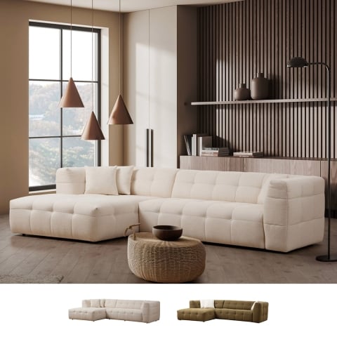 Sofá de 4 lugares em canto esquerdo modular com chaise longue em bouclè Cady Left Promoção