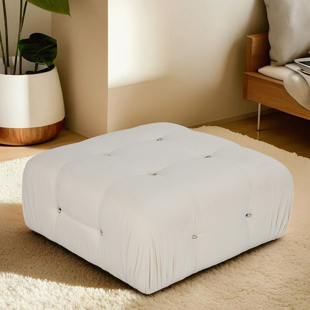 Puff de apoio para os pés branco em bouclè 95x95cm Bubble PB