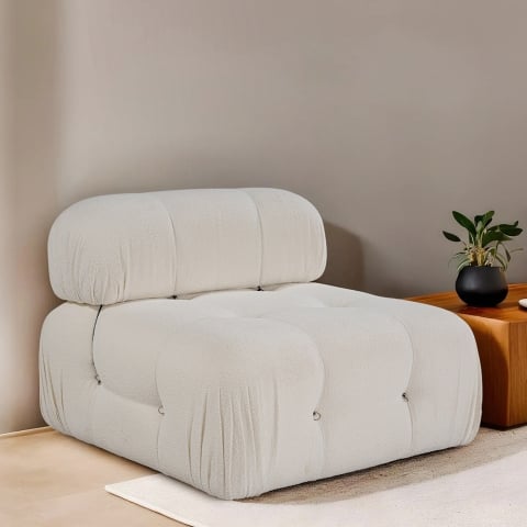 Módulo central para sofá modular em bouclé branco Bubble 1B Promoção