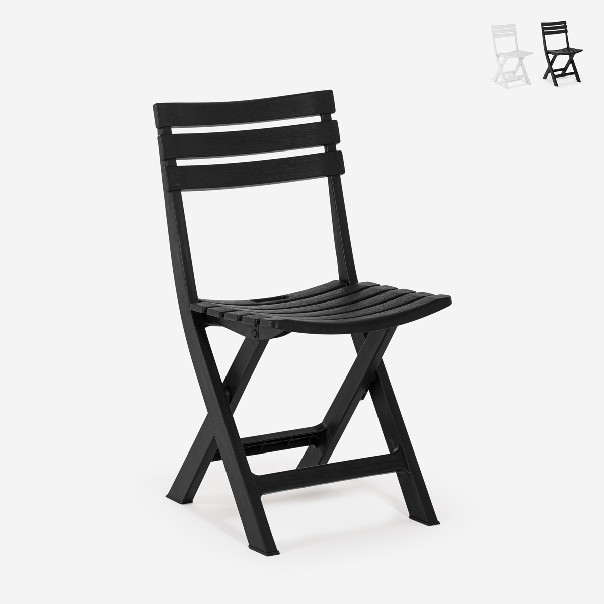 Cadeira dobrável compacta em polipropileno branco e preto para jardim Closy Promoção