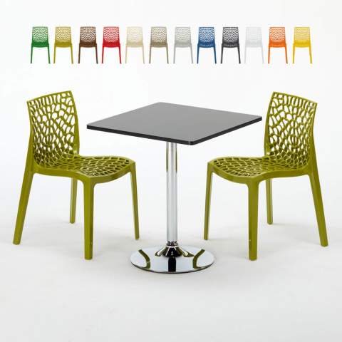 Mesa quadrada preta 70x70 cm com 2 cadeiras coloridas Gruvyer Mojito