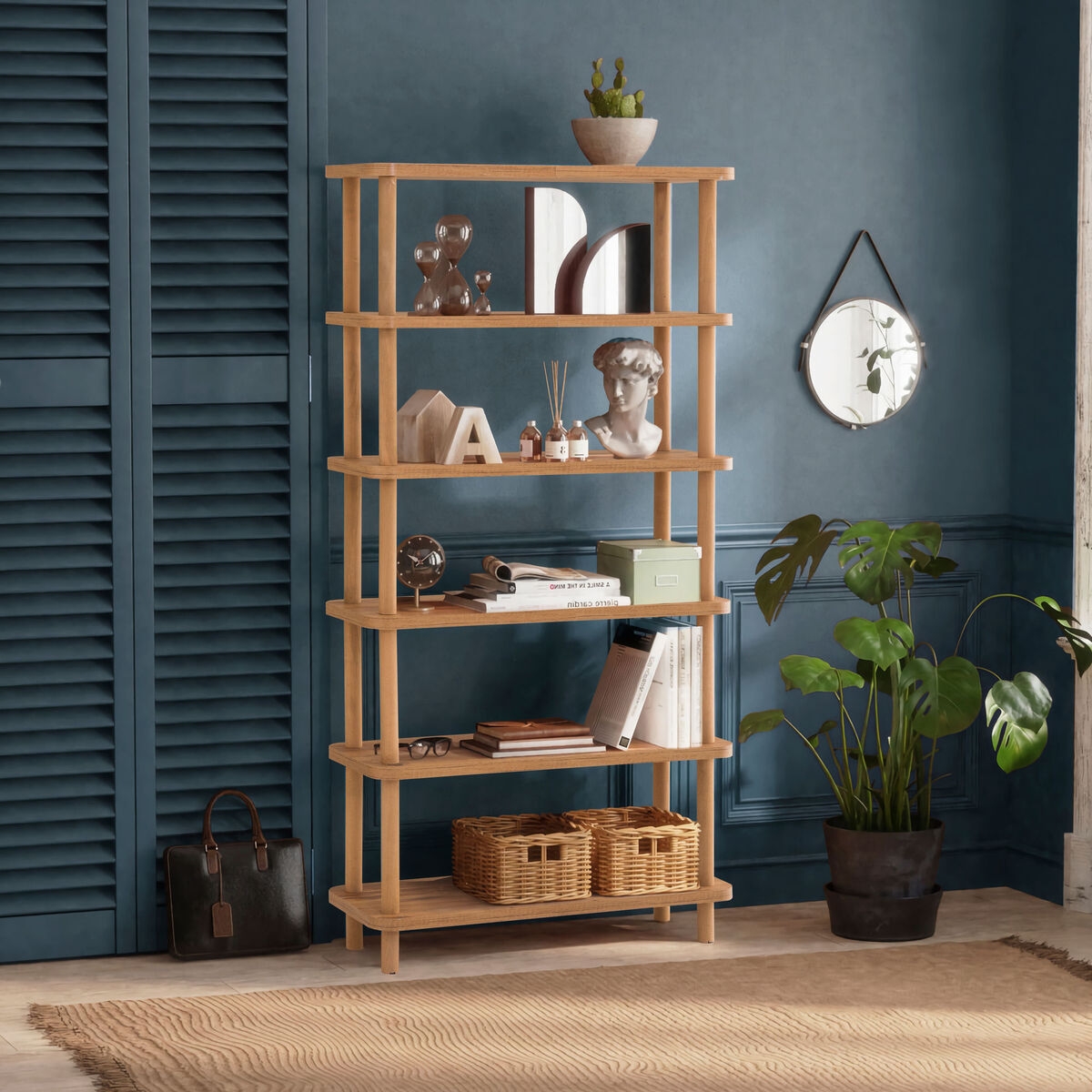 Estante moderna em madeira com 5 prateleiras 80x168x28cm natural Gala