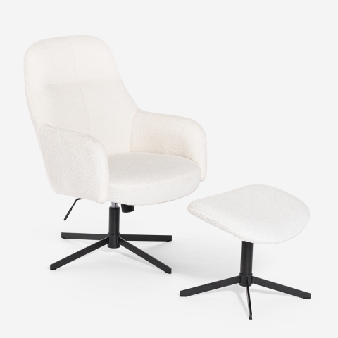 Cadeira com apoio para os pés em bouclé branco para sala de estar escritório Shiro Promoção
