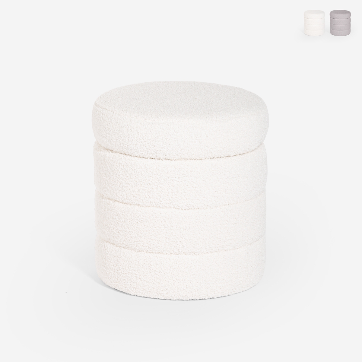 Pufe bouclé cilíndrico com armazenamento para sala de estar Mugi Promoção