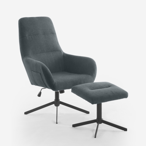 Poltrona de relaxamento ergonómica em tecido cinza com apoio para os pés Asher Promoção