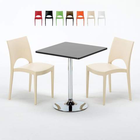 Conjunto de mesa Quadrada preta c/2 cadeiras 70x70 Mojito Promoção