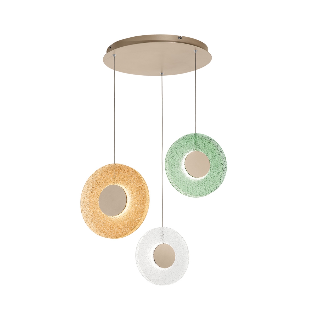 Candeeiro suspenso com 3 luzes LED em vidro e metal multicolor Candy XL
