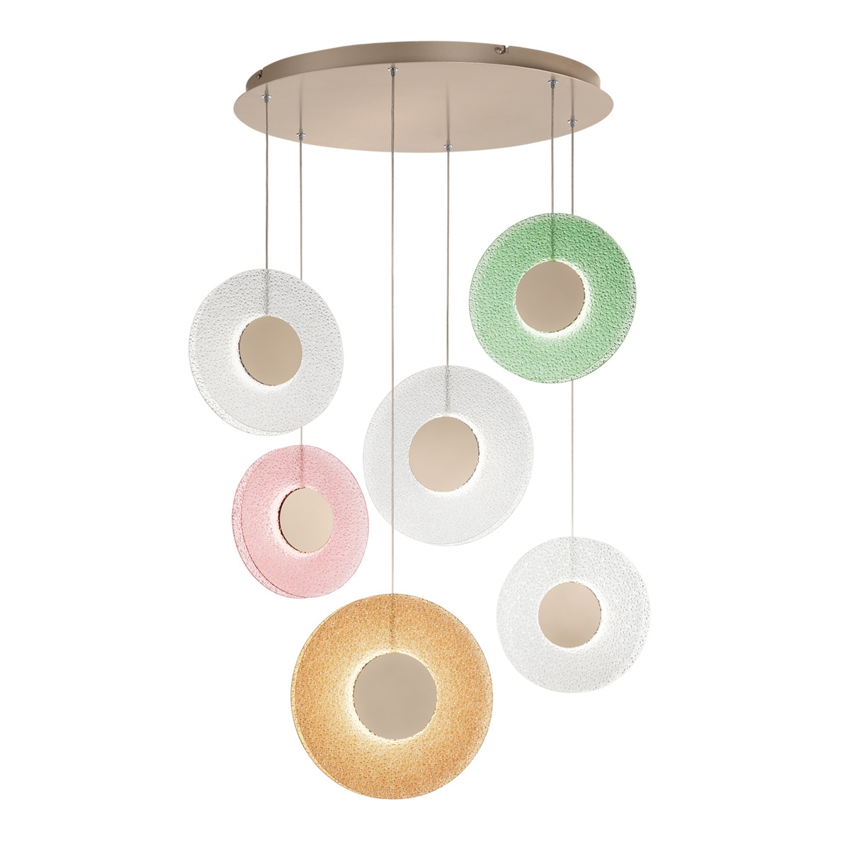 Candeeiro de Teto com 6 Luzes LED Suspensas em Vidro e Metal Multicolorido Candy XXL