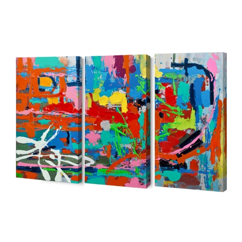 Três pinturas abstratas modernas 165x100cm 3 pinturas multicoloridas em tela Viva Promoção