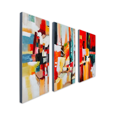 Coloca 3 quadros abstratos modernos em tela 120x80cm trio de pinturas Fiora Promoção