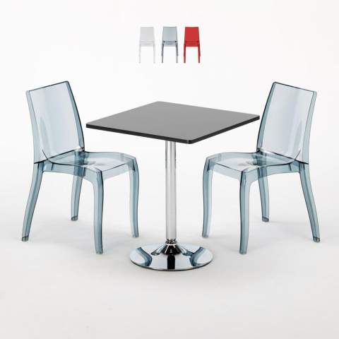 Mesa quadrada c/2 Cadeiras transparentes Bar Espaço interior 70x70 Platinum Promoção