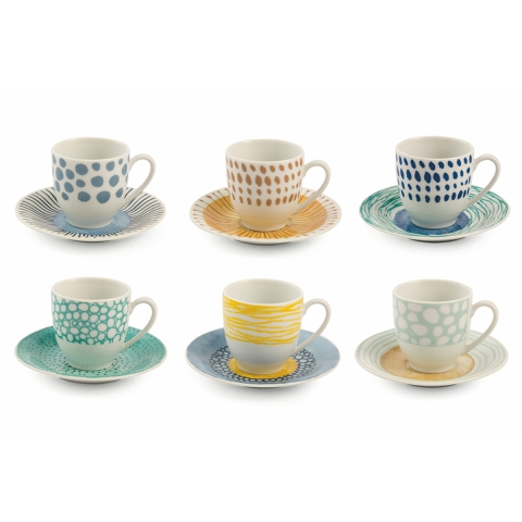 Conjunto de 6 canecas de café em porcelana com pires 90ml Marea C Promoção