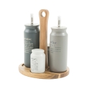 Conjunto de 5 peças para condimentos com suporte em madeira e garrafa de óleo em grés Victionary B Oferta