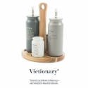 Conjunto de 5 peças para condimentos com suporte em madeira e garrafa de óleo em grés Victionary B Escolha
