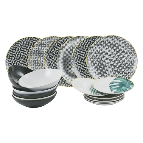 Serviço de jantar 18 peças em porcelana e grés para 6 pessoas Urban Jungle Promoção
