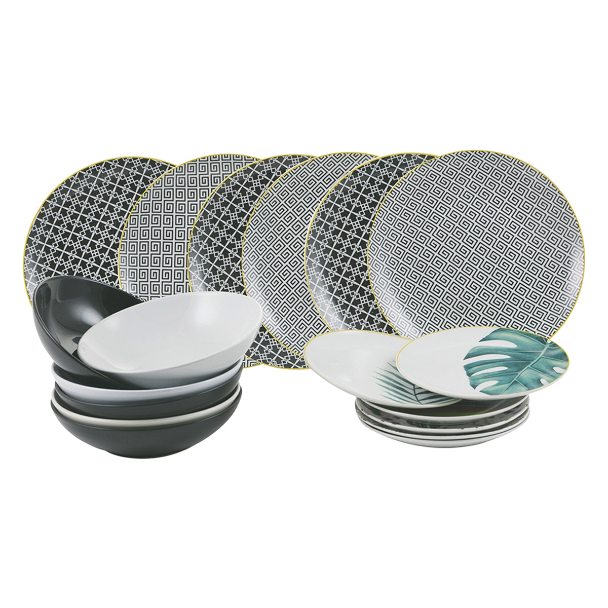 Serviço de jantar 18 peças em porcelana e grés para 6 pessoas Urban Jungle Promoção