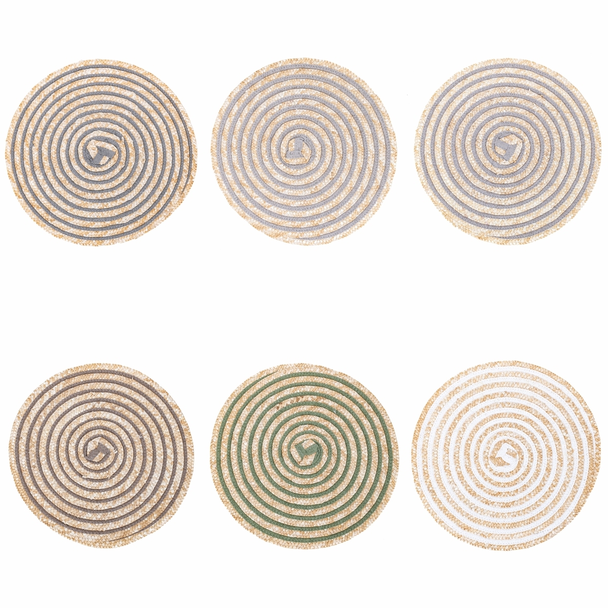 Conjunto de 6 individuais redondos em palha entrançada Ø38cm Spiral Stone Promoção