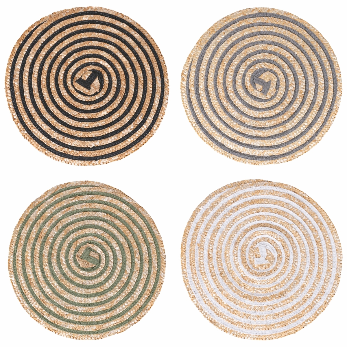Conjunto de 4 bases redondas em palha entrançada Ø38cm Spiral Promoção Conjunto de 4 bases redondas em palha entrançada Ø38cm Spiral Promoção