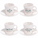 Conjunto de 4 chávenas de café em porcelana com pires 90ml com inscrições Le Travisate Promoção