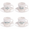 Conjunto de 4 chávenas de café em porcelana com pires 90ml com inscrições Le Travisate Promoção