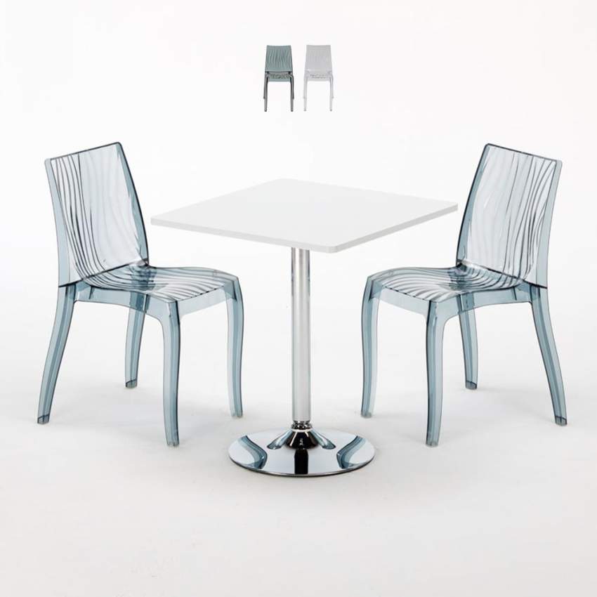 Conjunto de mesa quadrada branca c/2 Cadeiras Transparentes 70x70 Titanium Promoção
